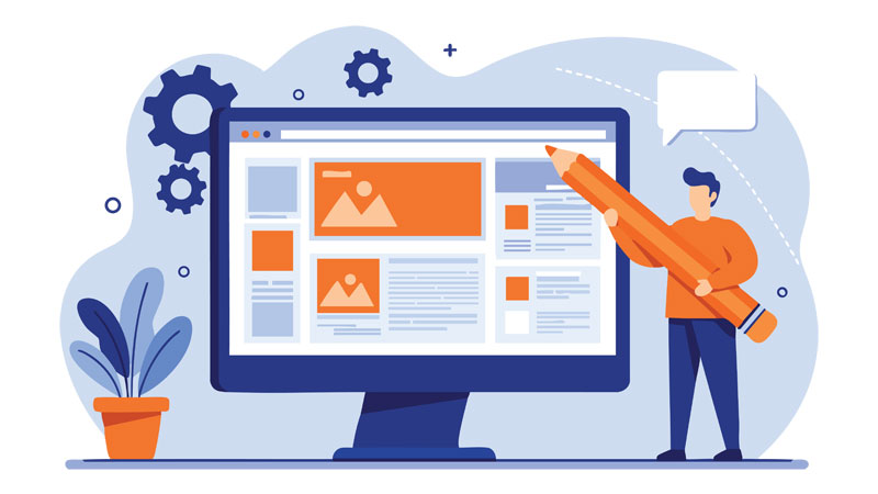 A person designing a website with content creation.
